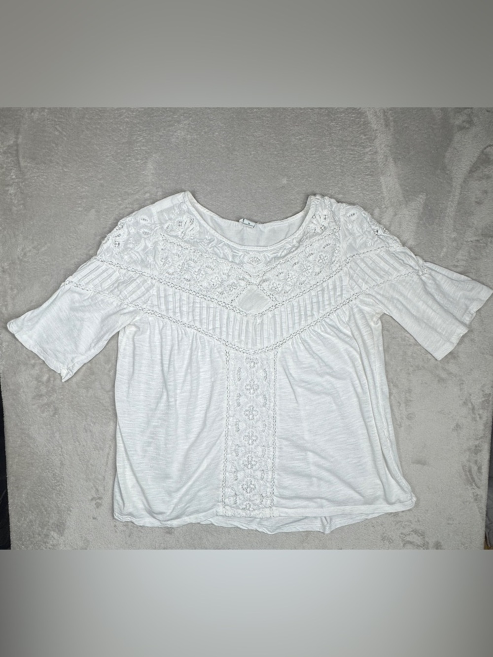 Sundance White Embroidered Floral Boho Cut Out Lace Cotton Blend Shirt Blouse M